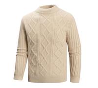 SUPTTING Pull d'hiver en tricot chaud classique pour homme - Col rond - Manches longues - Pull en laine - Intemporel et élégant - Motif torsadé - Poignets côtelés - T-shirt à manches longues pour le