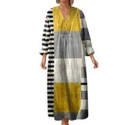 SUPTTING Robe tunique d'automne pour femme - Confortable - Artistique - Manches 3/4 - Taille empire - Robe décontractée - Style bohème abstrait - Mélange de couleurs - Robe midi pour le quotidien