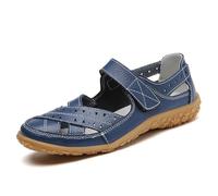 SUPTTING Sandales fermées pour femme - Classique - Vintage - Sandales de pêche - Sandales en cuir - Confortables et respirantes - Talon plat - Chaussures d'été en cuir tissé - Pour les balades en