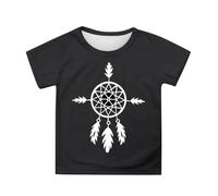 SUPTTING T-shirt confortable pour enfant - Haut spirituel - Impression graphique - Col rond - Motif attrape-rêves - Style bohème indien - Coupe courte - T-shirt à manches courtes pour les loisirs