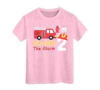 SUPTTING T-shirt pour enfant avec inscription « I'M 2 Sound The Alarm » - Motif : camion de pompier - Avec casque de pompier - Numéro 2 - Manches courtes - Pour garçon - Pour les loisirs - Cadeau