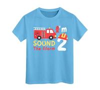 SUPTTING T-shirt pour enfant avec inscription « I'M 2 Sound The Alarm » - Motif : camion de pompier - Avec casque de pompier - Numéro 2 - Manches courtes - Pour garçon - Pour les loisirs - Cadeau