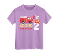 SUPTTING T-shirt pour enfant avec inscription « I'M 2 Sound The Alarm » - Motif : camion de pompier - Avec casque de pompier - Numéro 2 - Manches courtes - Pour garçon - Pour les loisirs - Cadeau
