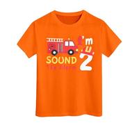 SUPTTING T-shirt pour enfant avec inscription « I'M 2 Sound The Alarm » - Motif : camion de pompier - Avec casque de pompier - Numéro 2 - Manches courtes - Pour garçon - Pour les loisirs - Cadeau
