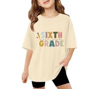 SUPTTING T-shirt pour fille avec inscription « Fröhlich Stolz, lettres imprimées », col rond, t-shirt de rentrée des classes, multicolore avec inscription Sixth Grade, dégradé de couleur, haut pour