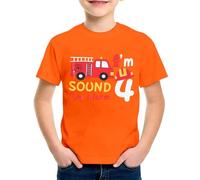 SUPTTING T-shirt pour garçon 4 camion de pompier imprimé Sound The Alarm Haut à manches courtes Col rond Tenue d'anniversaire d'enfant T-shirt de loisirs T-shirt d'anniversaire pour enfants Vêtements