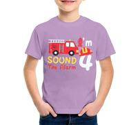 SUPTTING T-shirt pour garçon 4 camion de pompier imprimé Sound The Alarm Haut à manches courtes Col rond Tenue d'anniversaire d'enfant T-shirt de loisirs T-shirt d'anniversaire pour enfants Vêtements