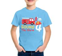 SUPTTING T-shirt pour garçon 4 camion de pompier imprimé Sound The Alarm Haut à manches courtes Col rond Tenue d'anniversaire d'enfant T-shirt de loisirs T-shirt d'anniversaire pour enfants Vêtements