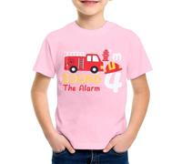 SUPTTING T-shirt pour garçon 4 camion de pompier imprimé Sound The Alarm Haut à manches courtes Col rond Tenue d'anniversaire d'enfant T-shirt de loisirs T-shirt d'anniversaire pour enfants Vêtements
