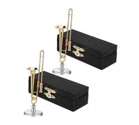 SUPVOX 2 Ensembles Miniature Trombone Set with Case and Stand Mini Instrument Model for Dollhouse Office Desk Travel Display of Tiny Musical Ornaments