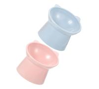 SUPVOX 2 pièces Bol pour Chat Surélevé avec Base Large Protection du Cou pour Alimentation Confortable Bol Plastique Renversement Rose Bleu
