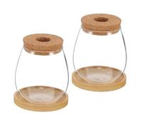 SUPVOX 2ensembles Lot de Vases Hydroponiques Verre pour Propagation De Plantes avec Soucoupe Bambou Récipient Transparent pour Culture Intérieur Et Décoration De Table