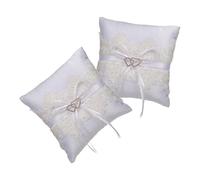 SUPVOX 2pièces Coussin Alliance Mariage Satin Blanc avec Double Cœur et Nœud Dentelle Oreiller Porte-alliances Élégant pour Cérémonie et Photo de Mariage