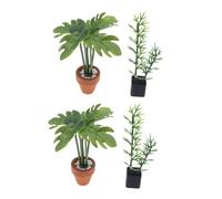 SUPVOX 4 Pièces Miniature Potted Plants Realistic Fake Greenery Simulation Bonsai Bamboo Monstera Leaf for Dollhouse Living Bedroom DIY Decoration