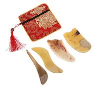 SUPVOX 4 Pièces Planche À Gratter En Corne De Bœuf Naturelle Massage Visage Gua Sha Outil De Massage Avec Sac À Cordon Pour Spa Relaxation Et Bien-Être