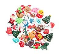 SUPVOX 50pcs Accessoires de Noël Miniatures Résine Cloches Chapeaux Noel Bonhomme de Neige Canne de Bonbon Artisanat Breloque Charmes Noël (Modèle Assorti)