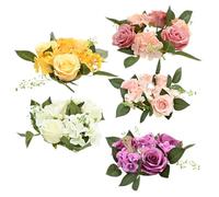 SUPVOX Anneaux de Bougie Floraux 5 Pièces, Couronnes de Bougies Décoratives pour Piliers, Fleurs Artificielles Multicolores, Décoration Mariage et Table Élégante