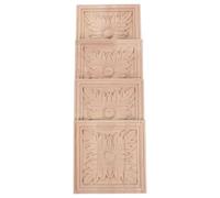 SUPVOX Appliques Décoratives Murales en Bois Sculpté 10X10 CM 4 Pièces - Panneaux Carrés pour Décoration Intérieure, Meubles et Armoires - Stickers Bois Naturel à Poser Soi-Même