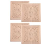 SUPVOX Appliques en Bois Sculpté Non Peintes 4 Pcs 10x10 Cm Décorations Carrées pour Meubles, Miroirs et Murs, Incrustations Décoratives en Bois pour Rénovation et Décoration Intérieure