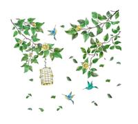 SUPVOX Autocollants Muraux Verts Et Décorations Murales D'oiseaux Pour Salon Et Chambre, Sticker Mural Feuilles Végétales, Papier Peint Décoratif Amovible, Décoration Intérieure Diy
