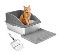 SUPVOX Bac à Litière Chat INOX Grand Modèle avec Bords Hauts Anti-Renversement Facile à Nettoyer avec Pelle et Tapis Bac Profond pour Maison Toilette Chat