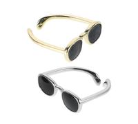 SUPVOX Bagues de Mode Mini Lunettes Ouvertes Ajustables 14k Or Blanc et Or Jaune 2 Pièces pour Femmes Couples Anneaux Vintage Fête Élégante