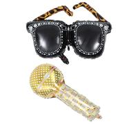 SUPVOX Ballons en Aluminium 4d Microphone et Lunettes Léopard Pailletées, Décoration Fête Années 90, Lot 2 Pièces pour Anniversaire, Festival et Photobooth