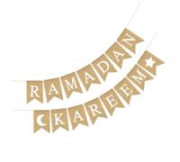 SUPVOX Bannière Ramadan Mubarak en Tissu Coton Lin 1 Ensemble 3 M Lune et Étoiles pour Décoration Fête Intérieure et Extérieure