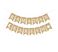 SUPVOX Bannière Suspendue Ramadan Musulman en Tissu Lin 1 Ensemble Lune et Étoiles Décorations pour Fête Ramadan Aïd Mubarak Intérieur et Extérieur