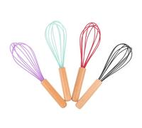 SUPVOX Batteur Œuf Manuel en Silicone Poignée en Bois de Hêtre, Lot de 4 Pièces, Mixeur Sûr et Sain pour Cafés et Salons
