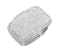 SUPVOX Boîte à Pilules Portable Mini Blanche en Métal avec Décoration en Cristaux, à Compartiments Multiples, pour Remèdes et Compléments, Format de Poche, pour Voyage et Usage Quotidien