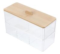 SUPVOX Boîte de Rangement pour Cotons-tiges en Acrylique avec Couvercle en Bambou, Structure Robuste et Compartiments Multiples, pour Chambre et Salle de Bain