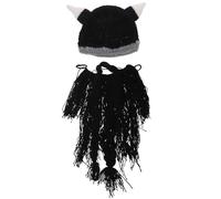SUPVOX Bonnet Viking Tricoté à Fausse Barbe Noire Droite Accessoire Costume Viking Homme Extensions de Barbe pour Cosplay et Fêtes en Extérieur Confort Doux et Chaud