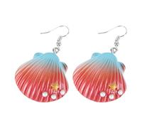 SUPVOX Boucles D’Oreilles Pendantes Coquillage en Plastique Rouge Boucles D’Oreilles D’Été Plage Arc-en-Ciel Paire Légère et Originale pour Filles et Adolescentes