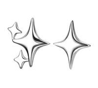 SUPVOX Boucles d'Oreilles Étoiles Asymétriques de Quatre Branches Puces Légères en Alliage Blanc Platine 1 Paire pour Femmes Bijoux Minimalistes pour Usage Quotidien et Occasions