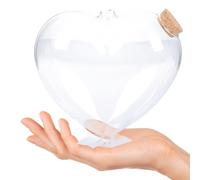 SUPVOX Bouteille Décorative en Verre Transparente Forme Cœur 16 Cm Bouchon en Bois, Pot à Souhaits Base Haute pour Décoration Intérieure et Rangement D’Objets, Bocal Origami Étoile