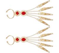 SUPVOX Bracelet Danse du Ventre avec Bague Intégrée, Lot de 2 Pièces en Métal Doré Flexible, Accessoires de Doigts pour Spectacle et Costume Orientaux, Bracelets Plaqués Or pour Femme