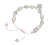 SUPVOX Bracelet Religieux pour Baptême Fille Ajustable en Perles Blanches, Roses et Barillets Pendentif Croix et Cœur - Bijou Souvenir pour Première Communion et Présent Filleule