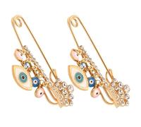 SUPVOX Broche Œil Maléfique Turc en Alliage Doré Lot de 2 Broches Pendentif Chaîne Bleu Turquoise Bijou Femme pour Paquet à Dos Vêtement et Accessoire Mode
