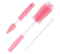 SUPVOX Brosse De Nettoyage Pour Biberons Et Tétines Bébé Brosse Rotative En Silicone Cerise Rouge Manche Long Nettoyage Pour Bouteilles Col Étroit 3 Pièces