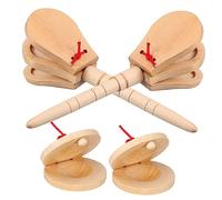 SUPVOX Castagnettes en Bois Instruments De Musique pour Garçon Et Filles Taille Mini Poignée, Percussion Éducative Portative, pour Apprentissage Musical Et Spectacles, Set 4 Pièces Naturel