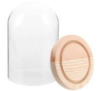 SUPVOX Cloche en Verre Cylindrique 8x15 Cm avec Socle en Bois Naturel, Dôme Transparent Anti-poussière pour Micro-Paysage, Décoration Intérieure Créative et Vitrine D’Exposition