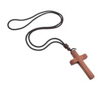 SUPVOX Collier Chrétien en Bois de Santal, Pendentif Crucifix Sculpté Main, Croix en Bois Naturel pour Homme et Femme, Bijou Religieux Léger et Confortable, Présent Fête D’église,