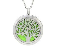 SUPVOX Collier D'aromathérapie en Acier Inoxydable Titane, Pendentif Diffuseur D'huile Essentielle Motif Arbre Rond Ouvrable et Rechargeable pour Femmes Couleur Aléatoire