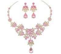 SUPVOX Collier et Boucles D’Oreilles de Mariée de Goutte D’Eau en Cristal Parure Bijoux Mariage Mariée Ensemble 1 Pièce Boucles Pendantes Rose Accessoire Robe Élégant