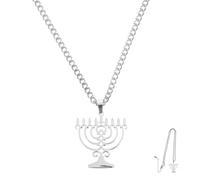 SUPVOX Collier Pendentif Chandelier Creux en Acier Inoxydable Couleur Acier, Bijou Fête Hanoukka Unisexe, Collier Bougies Hanoukka pour Femmes et Hommes, Symbole Religieux