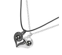 SUPVOX Collier Pendentif Cœur Magnétique Assorti à Projection, Acier Inoxydable, Couleurs Noir Mat et Argenté Mat, pour Couples et Amis, Bijou Romantique 100 Langues « je T’aime »