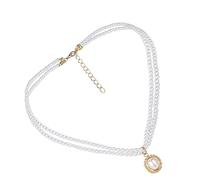 SUPVOX Collier Pendentif Double Rang Perles Rondes Blanches, Chaîne Clavicule Délicate, Bijou Rétro Élégant pour Fête et Usage Quotidien