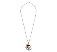 SUPVOX Collier Pendentif Palestine Argenté Ajouré Lune, Chaîne de Cou Palestinienne Délicate, Petit Drapeau Palestinien Décoratif, Bijou Fin Femme pour Présent Quotidien et Fête