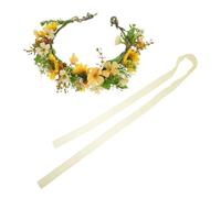 SUPVOX Couronne de Fleurs Tournesol Jaune Feuilles Vertes Serrage-Tête Fleuri Léger pour Femme et Fille Bandeau Hippie pour Festival Accessoire Photo et Coiffe de Mariée Flexible
